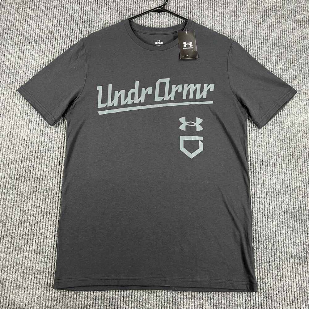 Under Armour Baseball Shirt Mens Medium Black Short Sleeve Loose Fit Casual New